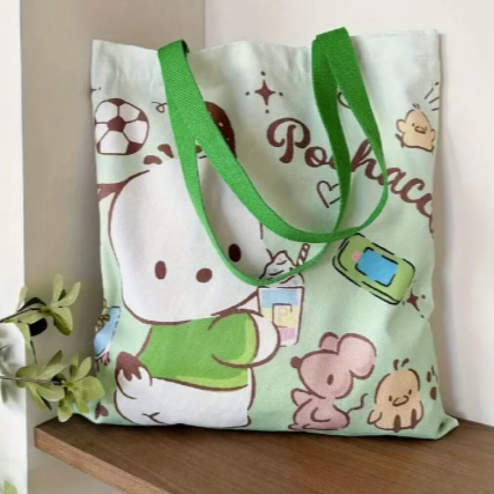 Pochacco Hello Kitty Canvas Tote Bag Double Handle Reusable NWT